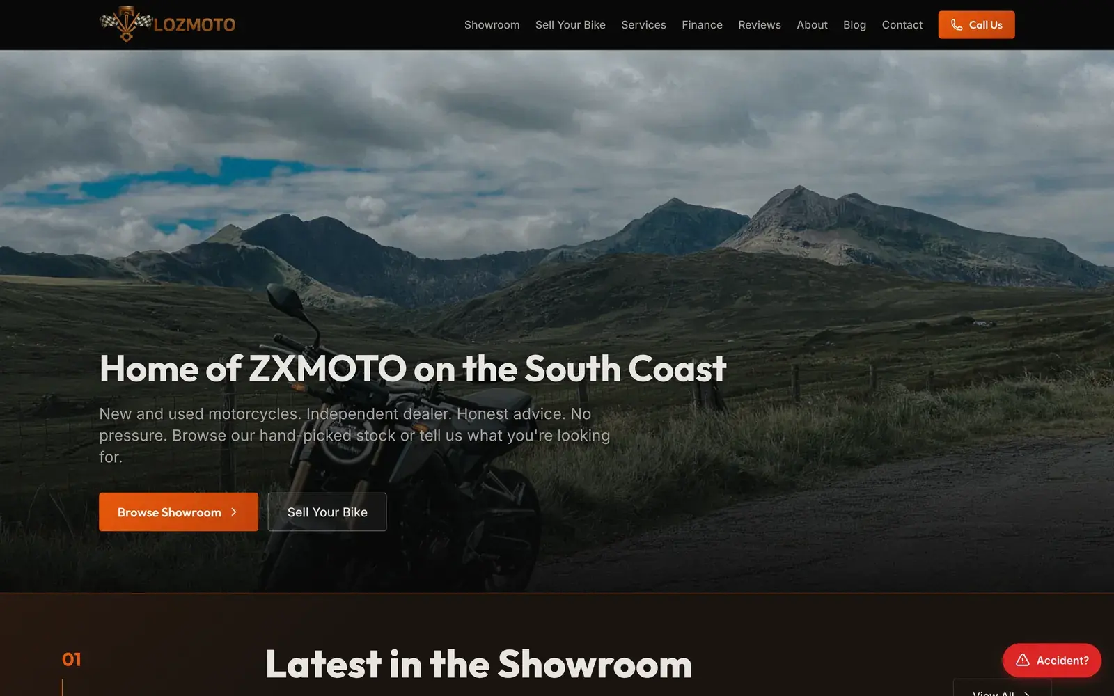 LozMoto home page, built by HG Studio: the showroom with the latest bikes